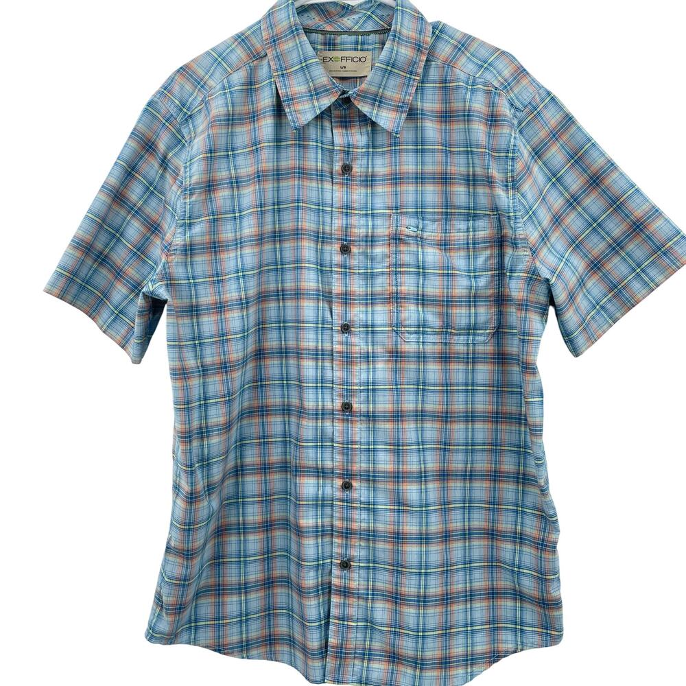 Exofficio Men’s Plaid Button Down Shirt, Sz. L Short Sleeves‎ Hiking Fishing
